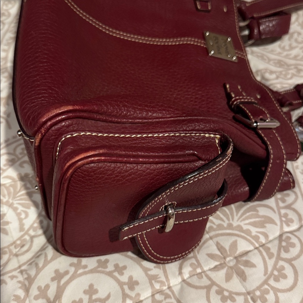 Dooney & Bourke Wine Pebbled Leather Pocket Satchel Shoulder Bag - Picture 9 of 9